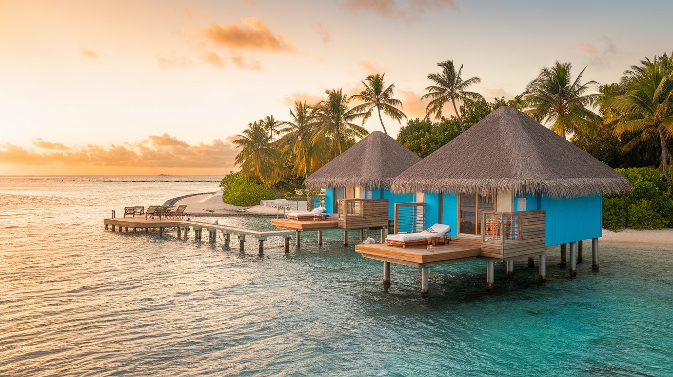 Breathtaking overwater bungalows in the Cook Islands at sunset