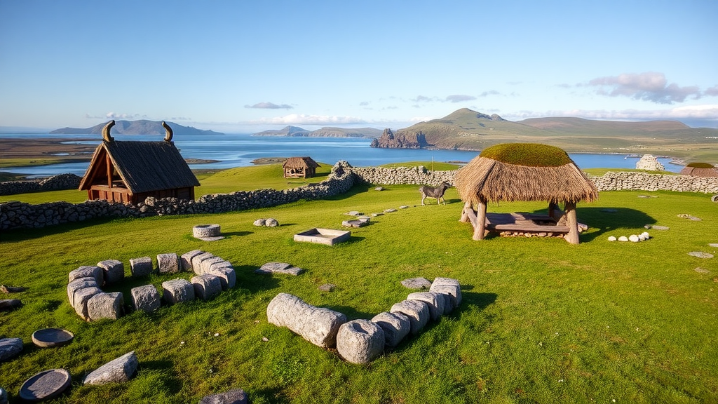 Viking historical site in Avaldsnes with ancient structures and scenic views.