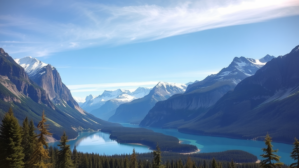 Stunning view of the Canadian Rockies with mountains and a lake