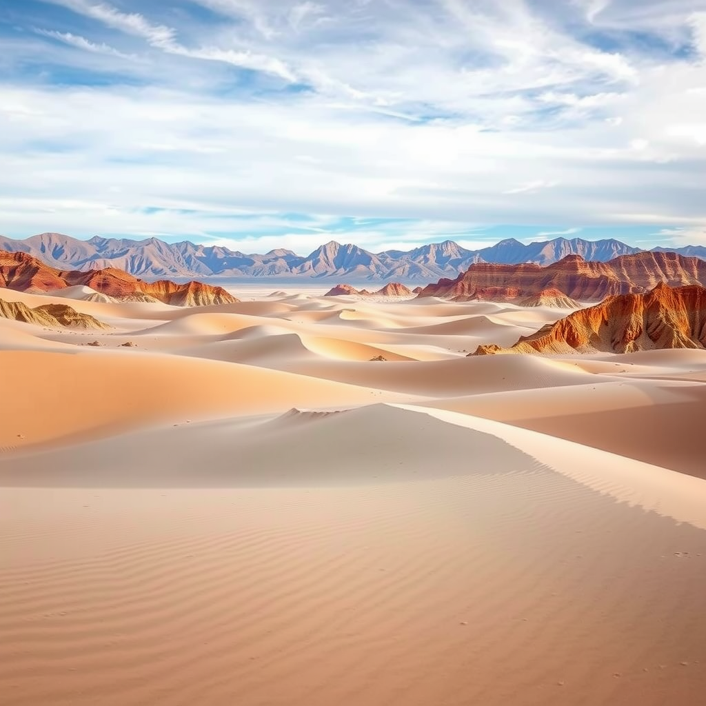 Scenic view of sand dunes and mountains in Death Valley National Park