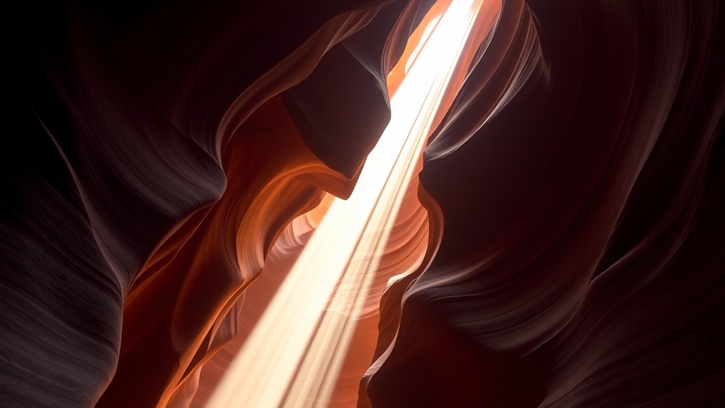 Light beams shining through Antelope Canyon