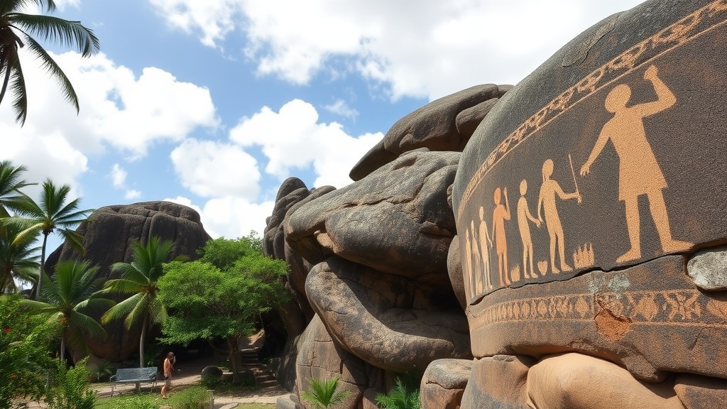 Rock carvings representing Taino figures in the Dominican Republic