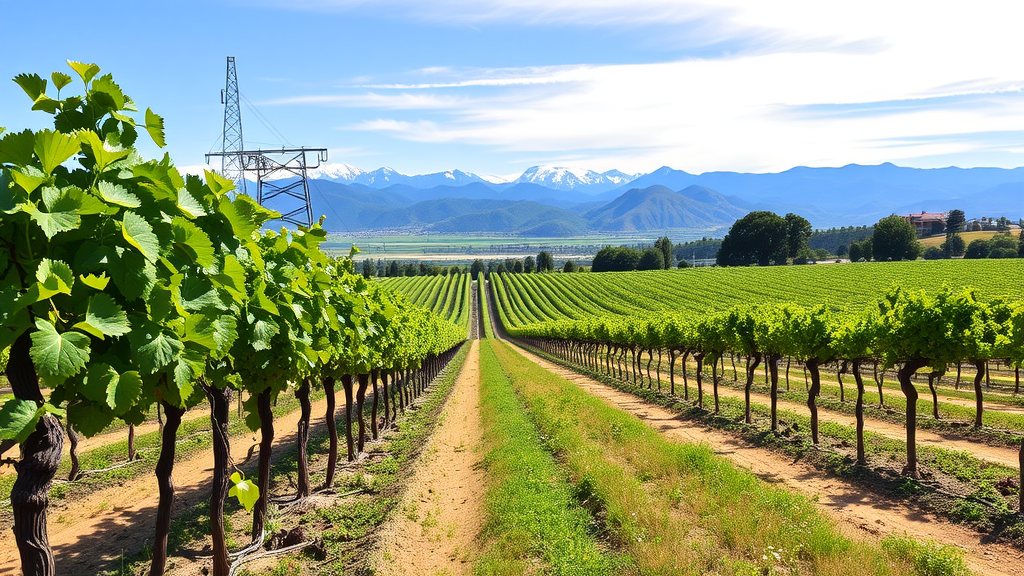 Vineyards in Mendoza with mountains in the background.