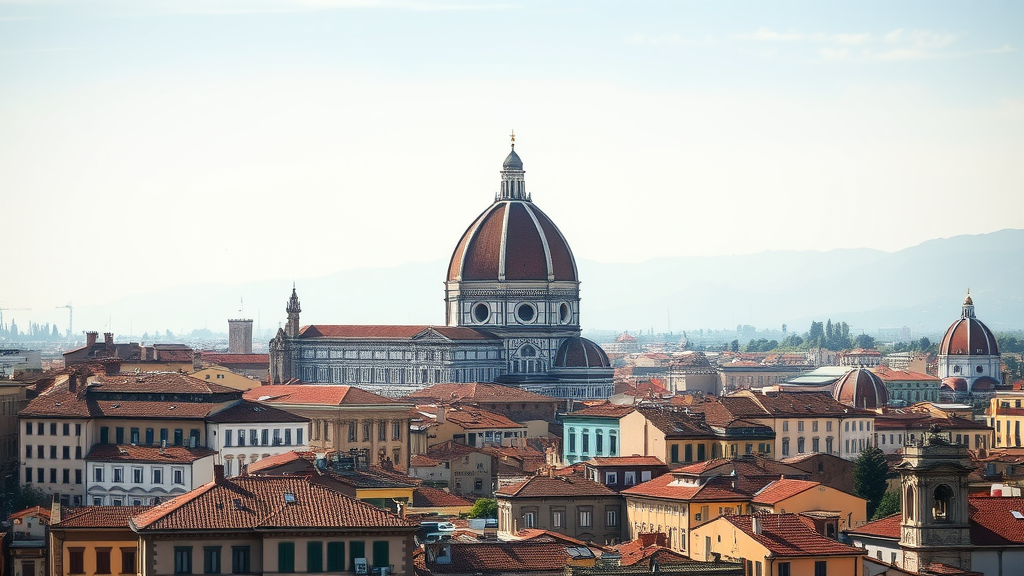 A panoramic view of Florence's Duomo, showcasing its iconic dome and surrounding architecture.