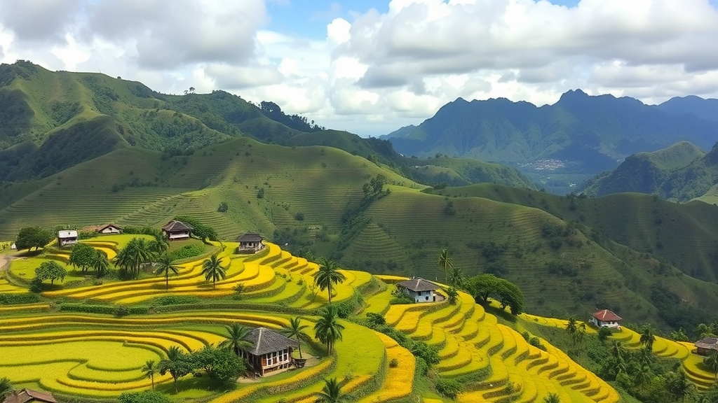 Beautiful rice terraces and mountainous landscape of Flores Island, Indonesia.