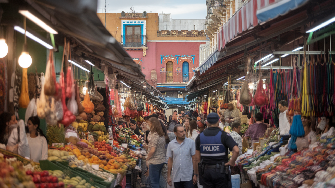 A busy local market in Guadalajara with vendors and shoppers.