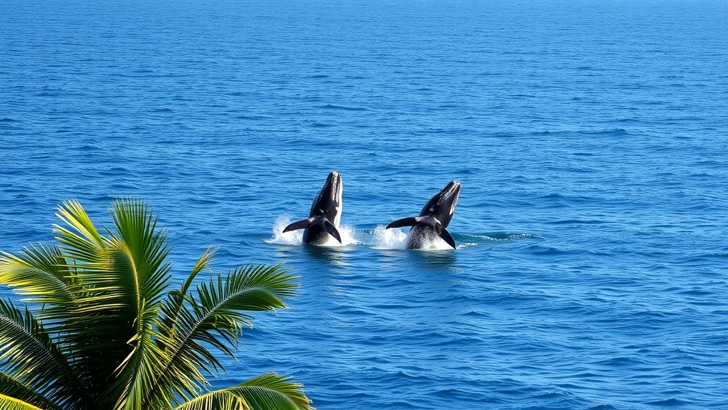 Whales breaching in the ocean near Hawaii's Big Island