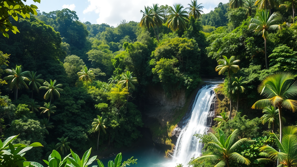 El Limon Waterfall surrounded by tropical plants and trees