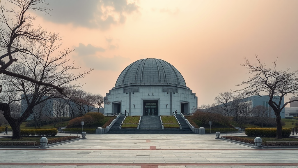 A view of Hiroshima's Atomic Bomb Dome with a cloudy sky.