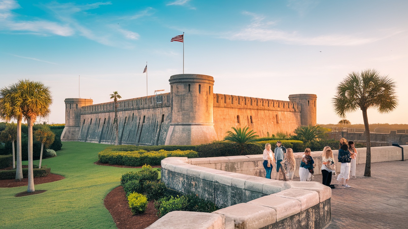 Castillo de San Marcos in St. Augustine, Florida with visitors in the foreground.