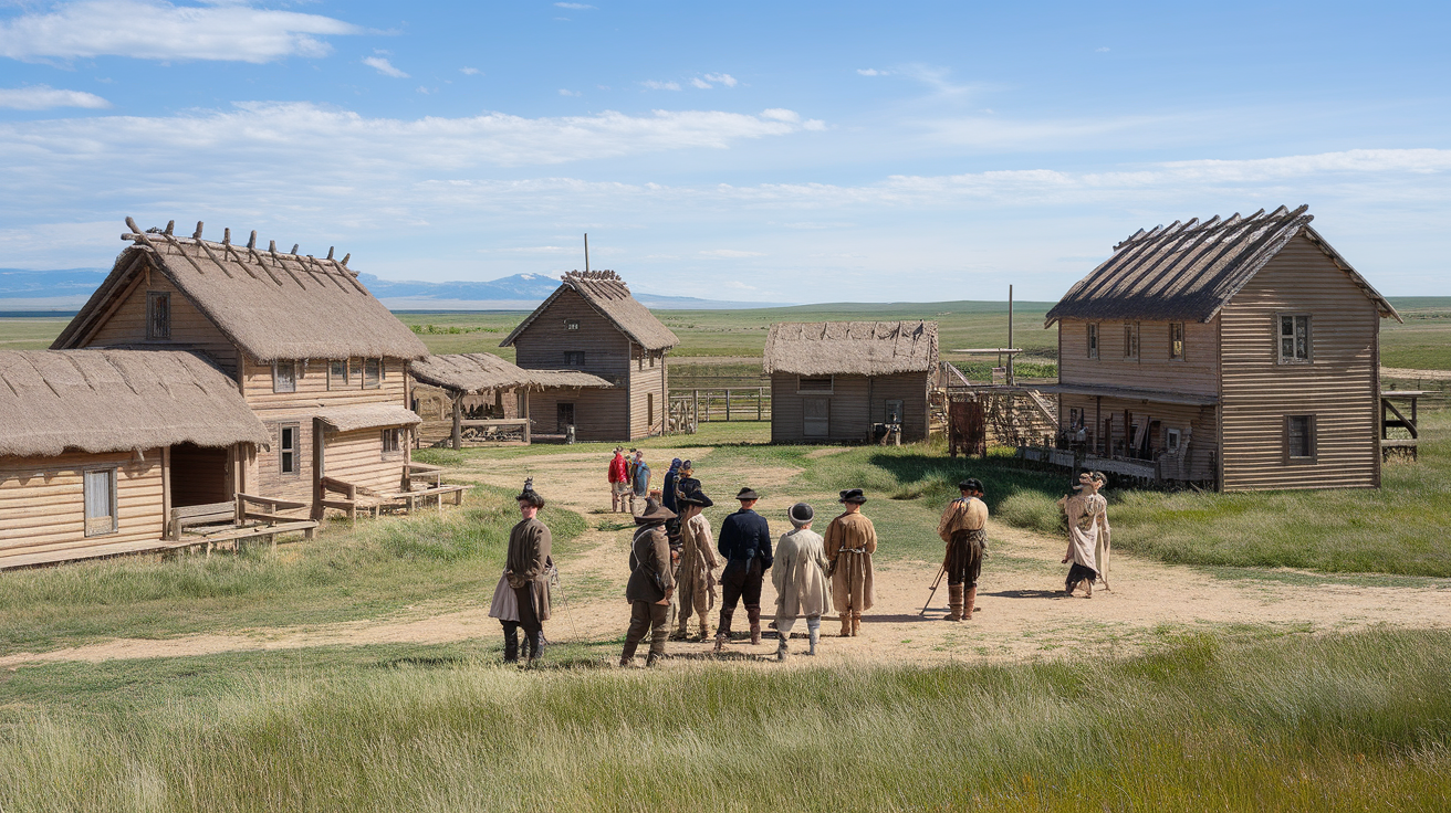 Historic Fort Laramie with people in period costumes