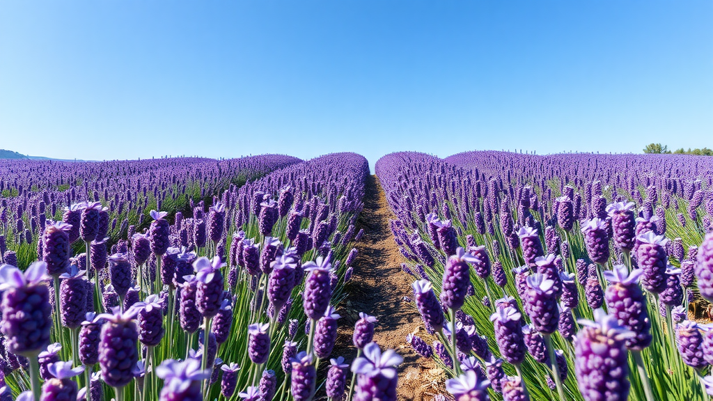 Vast lavender fields on Hvar Island with bright blue sky