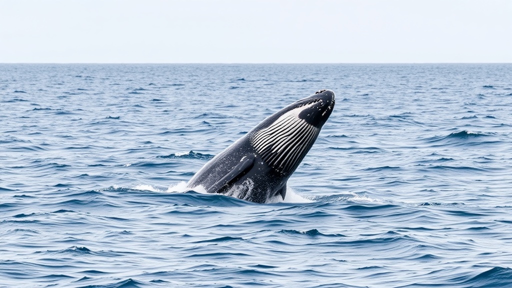 A humpback whale breaching the water in Húsavík, Iceland.