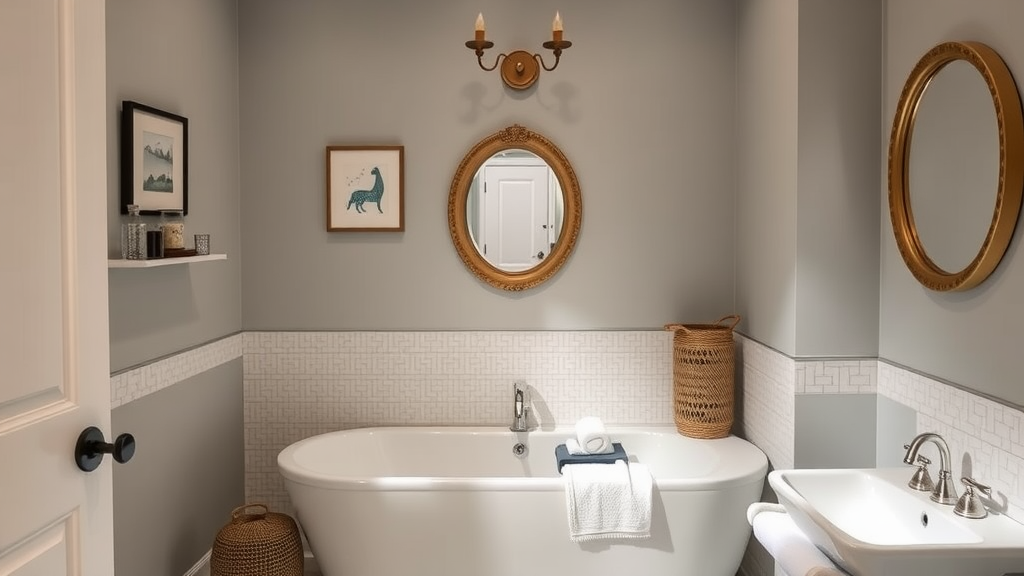 A stylish and cozy bathroom with elegant fixtures and decor