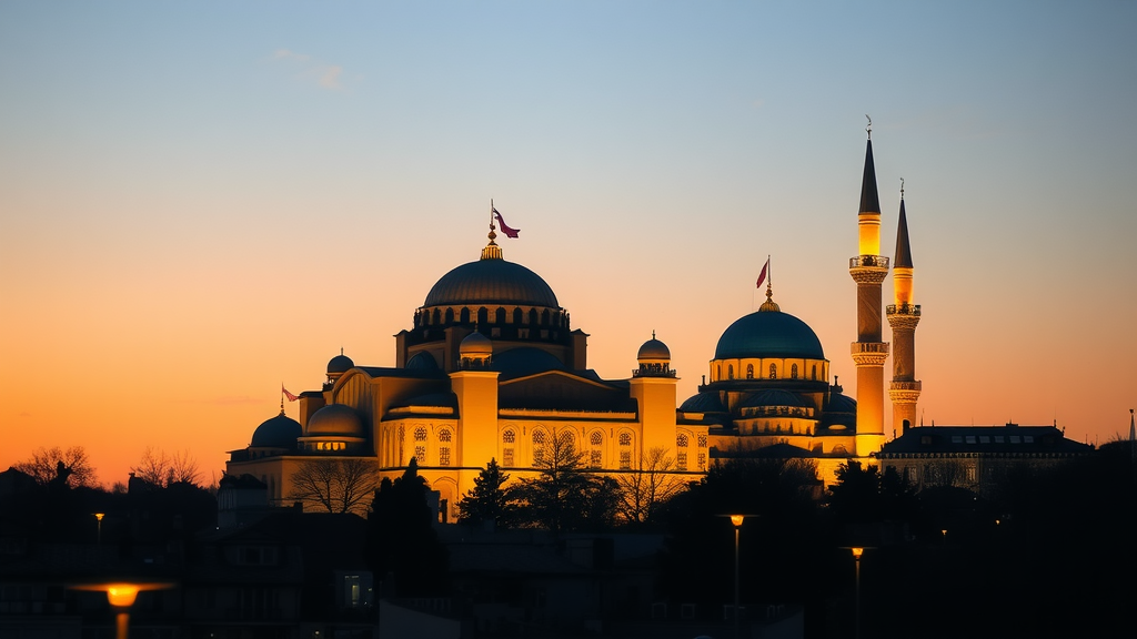 Sunset view of Istanbul highlighting the Hagia Sophia and surrounding architecture.