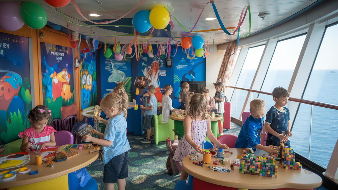 Children engaging in activities at a cruise ship kids club