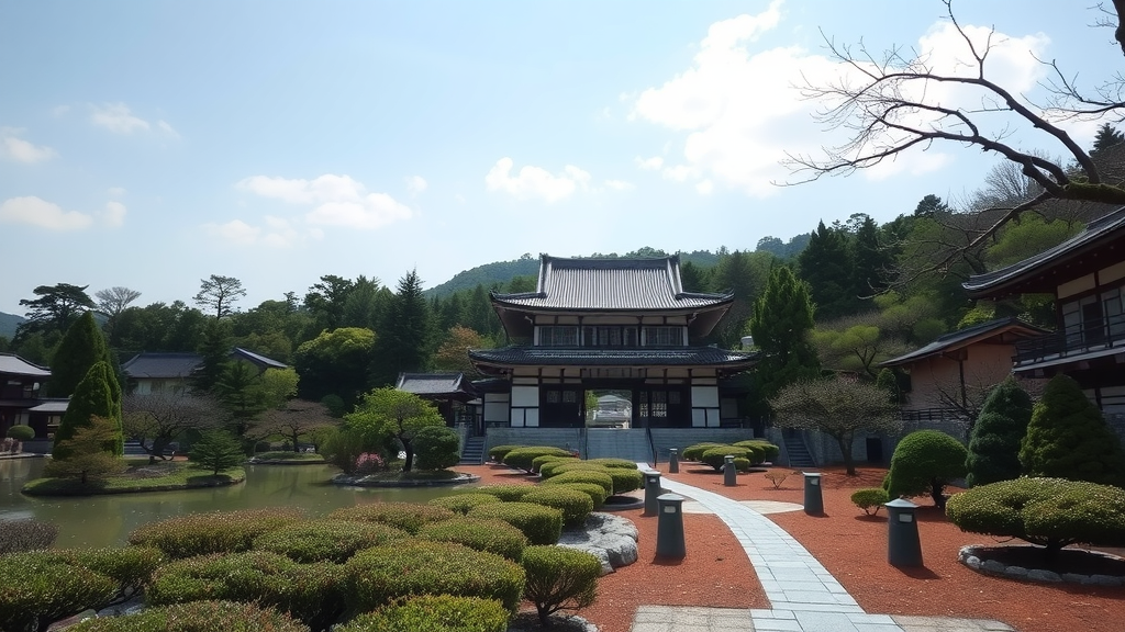 Beautiful garden and temple structure at Kinkaku-ji, the Silver Pavilion, in Japan.