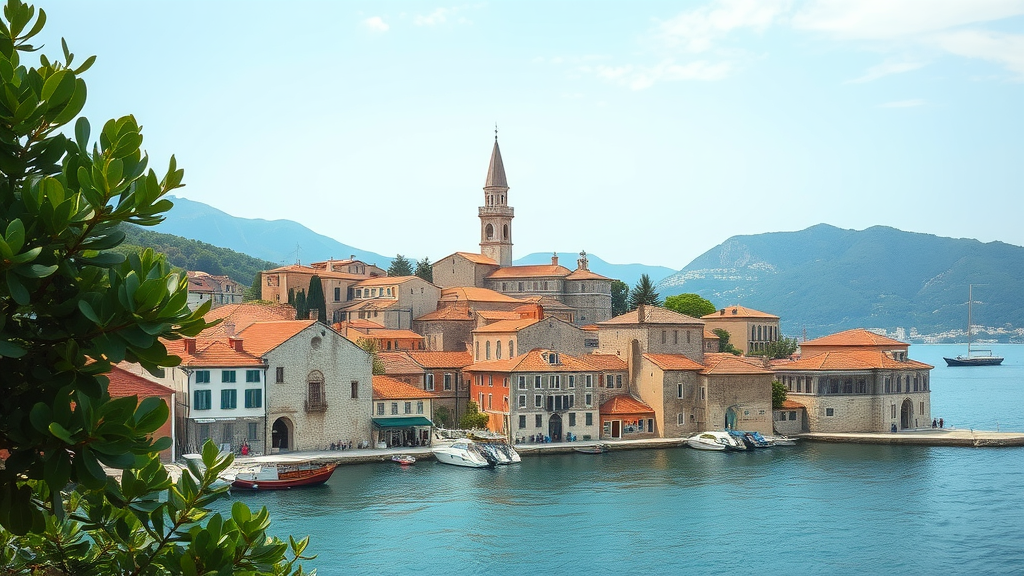 A picturesque view of Korčula Island's medieval town with traditional stone buildings and boats in the harbor.