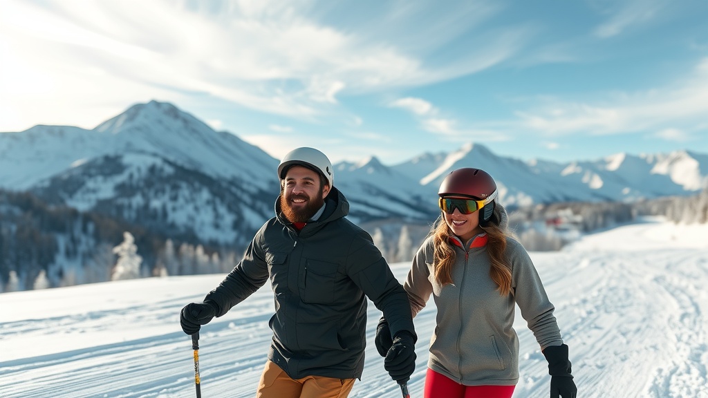 A skier enjoying the snowy slopes of Aspen with majestic mountains in the background.