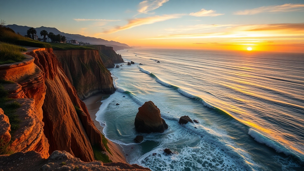 Stunning view of Malibu's coastal cliffs during sunset