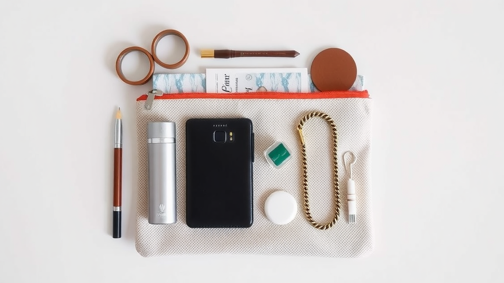 A neatly organized packing bag with minimal accessories.