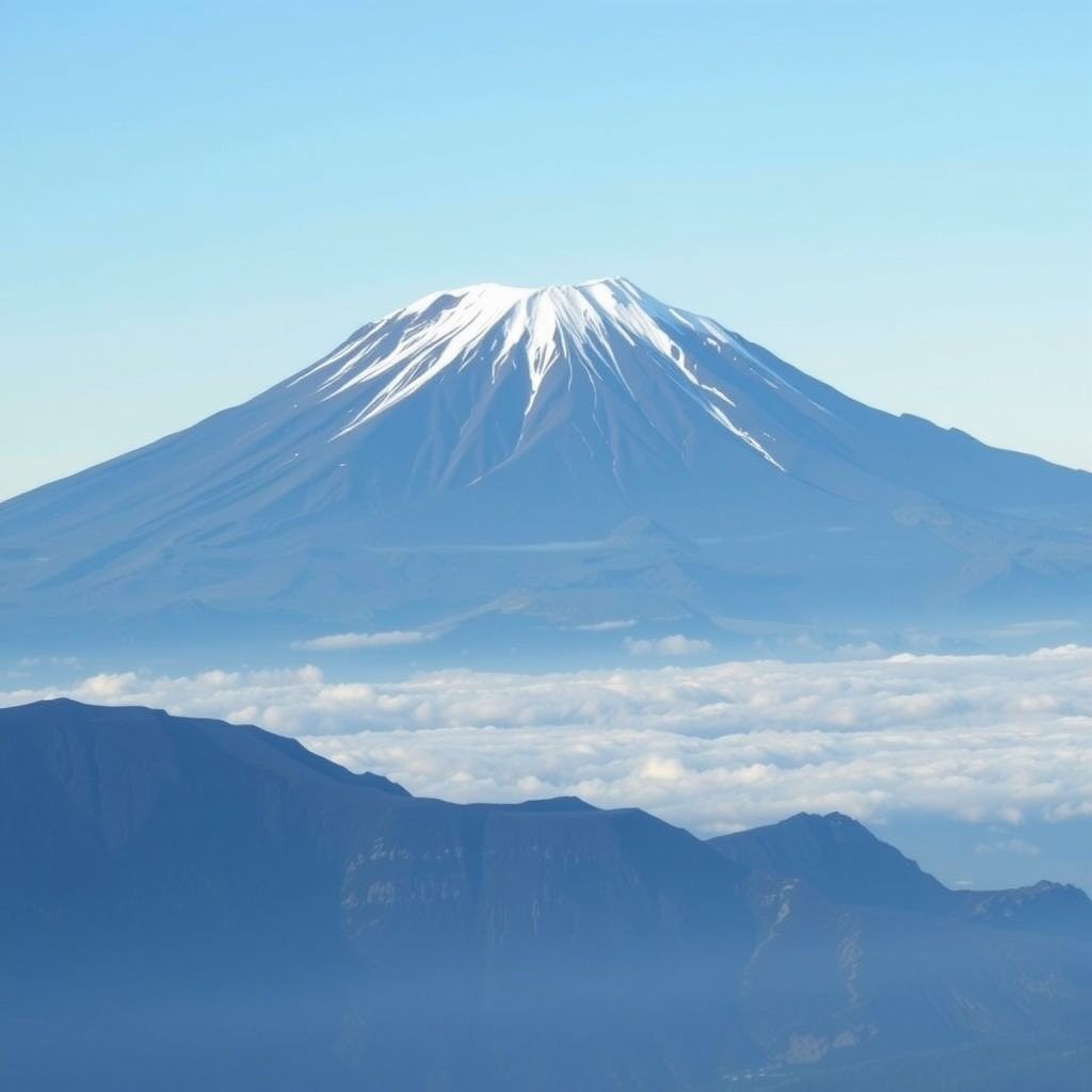 Mount Kilimanjaro with snow-capped peak against a clear sky