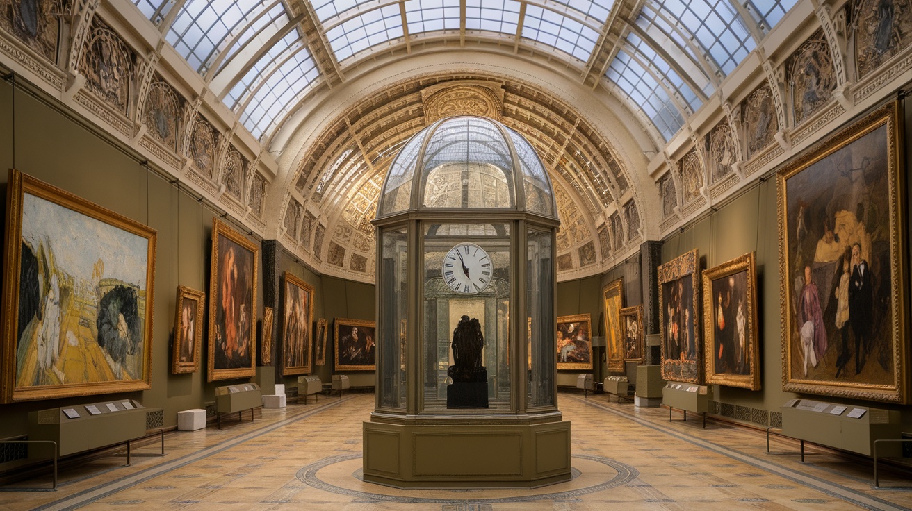 Interior view of Musée d'Orsay showcasing Impressionist artwork.