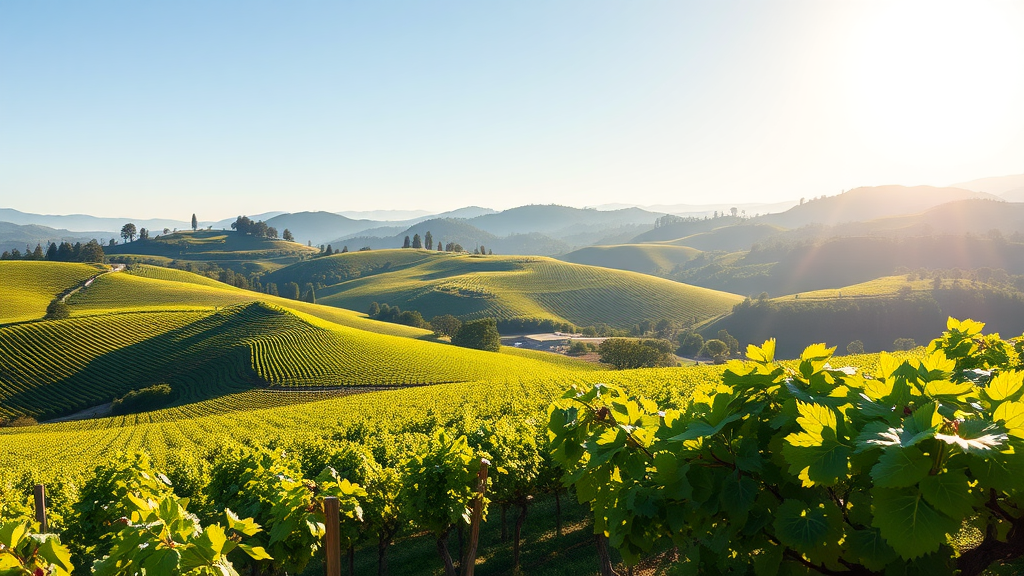 A scenic view of Napa Valley's vineyards under a clear blue sky.