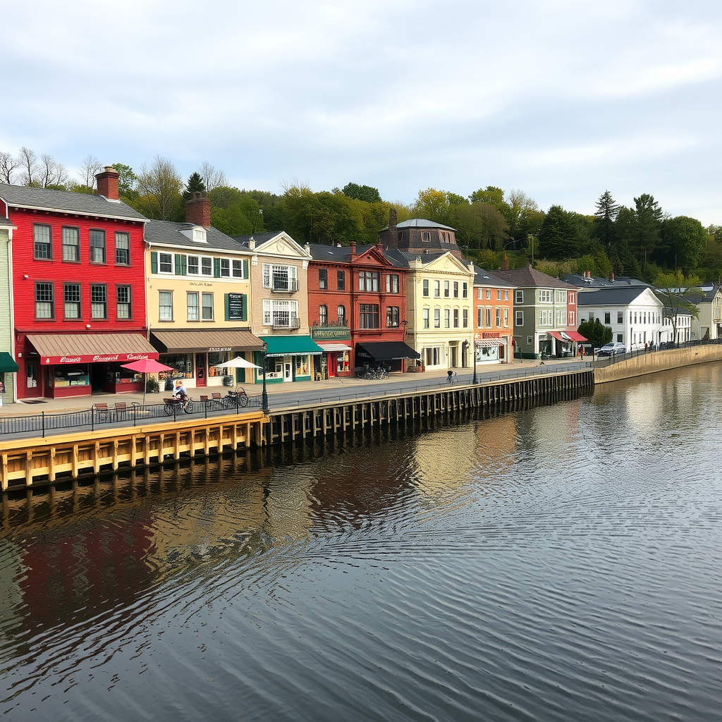 Colorful buildings along the river in New Hope, Pennsylvania.