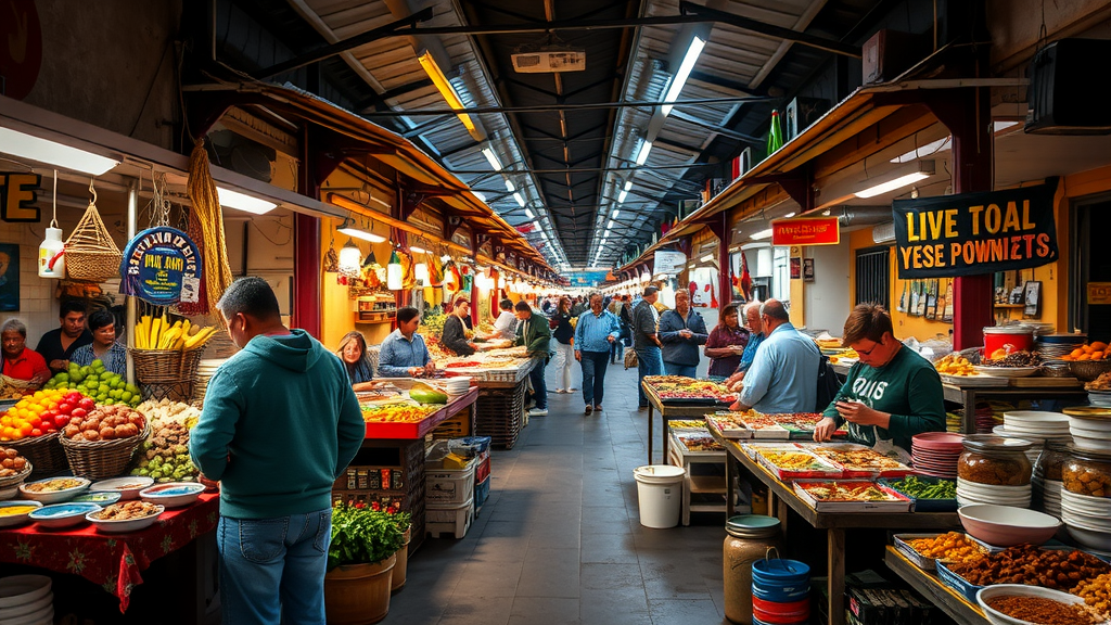 A vibrant market scene in Oaxaca, Mexico, showcasing fresh produce and local delicacies.