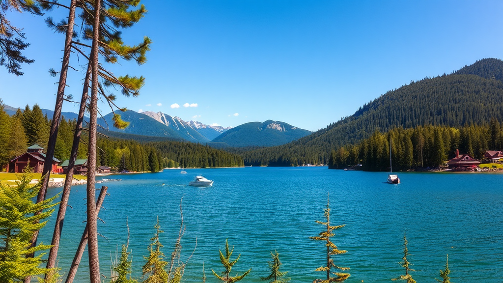 Scenic view of Coeur d'Alene, Idaho with lake and mountains