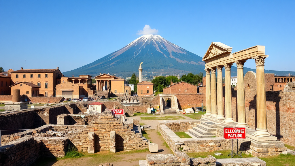 Ruins of Pompeii with Mount Vesuvius in the background