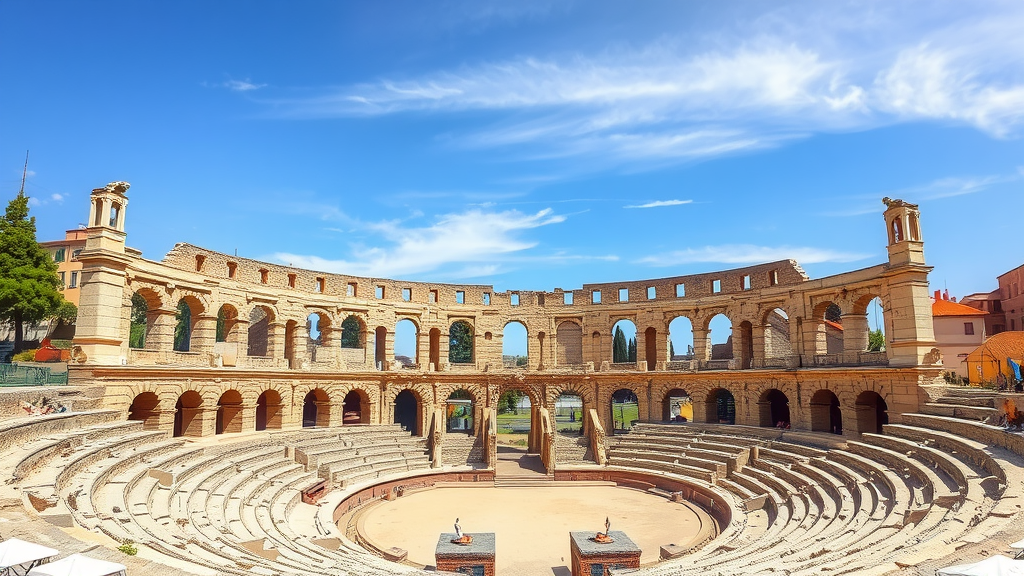 Pula's Roman Amphitheater with clear blue sky