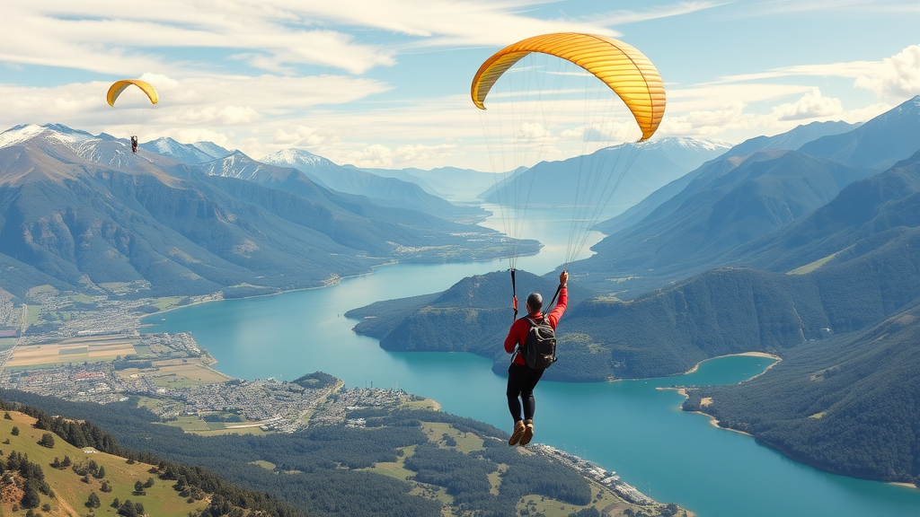 Paragliding over the scenic landscapes of Queenstown, New Zealand.