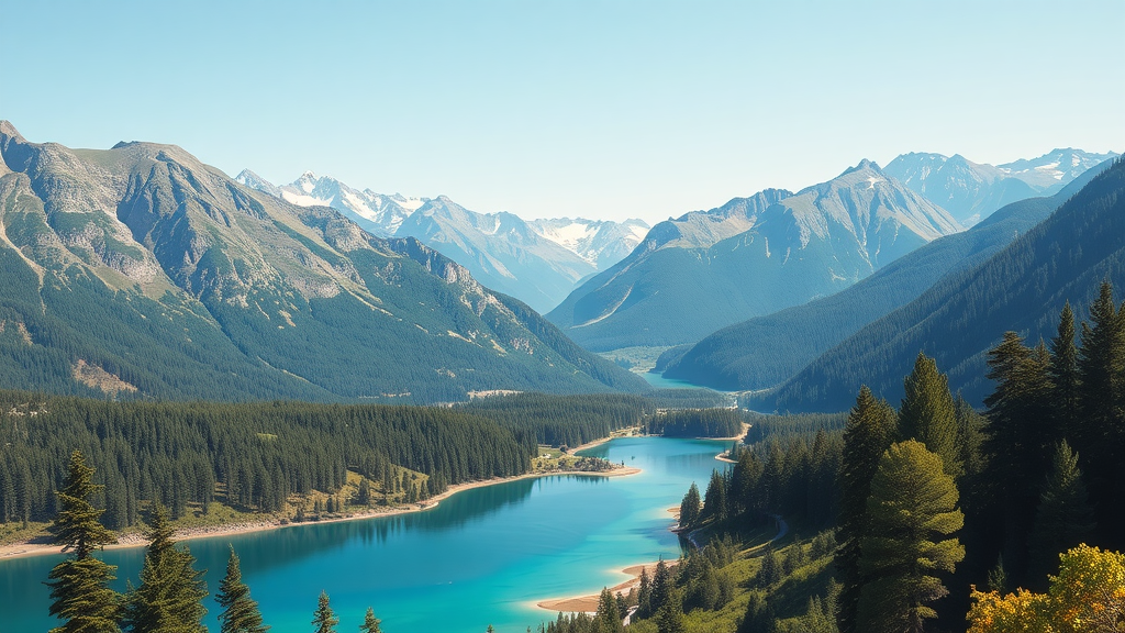 A picturesque view of Rila National Park in Bulgaria, showcasing blue lakes, green forests, and towering mountains.