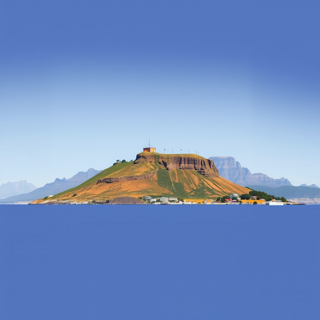 View of Robben Island against a clear blue sky