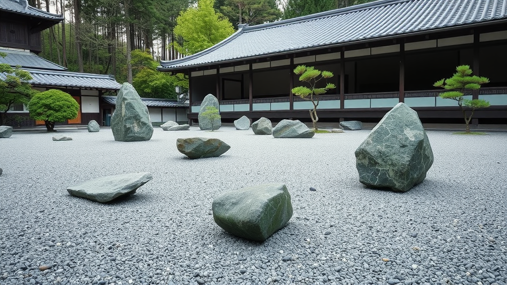 Zen rock garden at Ryoan-ji temple in Japan