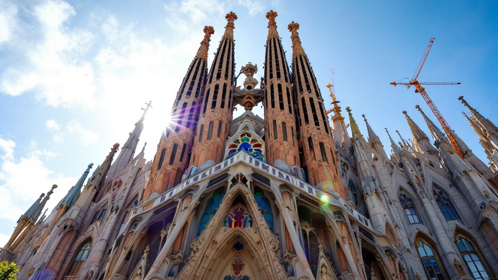 A view of the Sagrada Familia showcasing its impressive spires and intricate facade.