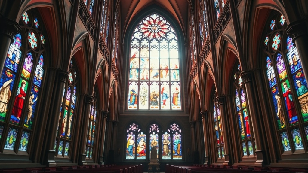 Interior view of Sainte-Chapelle showcasing its colorful stained glass windows.