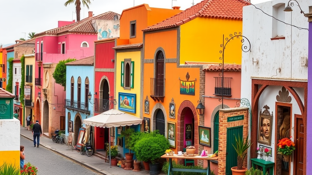 Colorful streets of San Miguel de Allende, Mexico, with art galleries and people exploring.