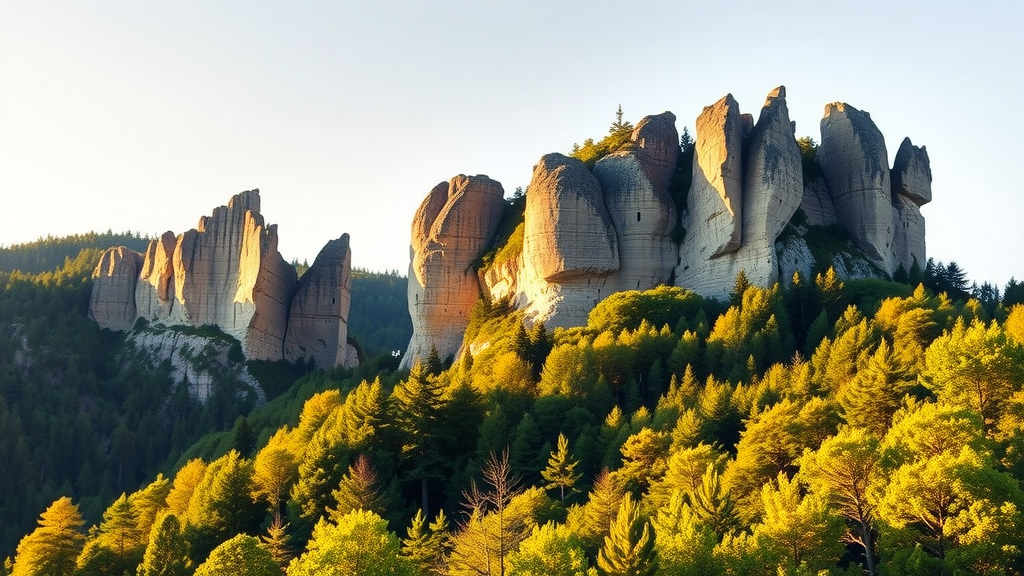 Scenic view of sandstone rock formations surrounded by trees in Saxon Switzerland National Park