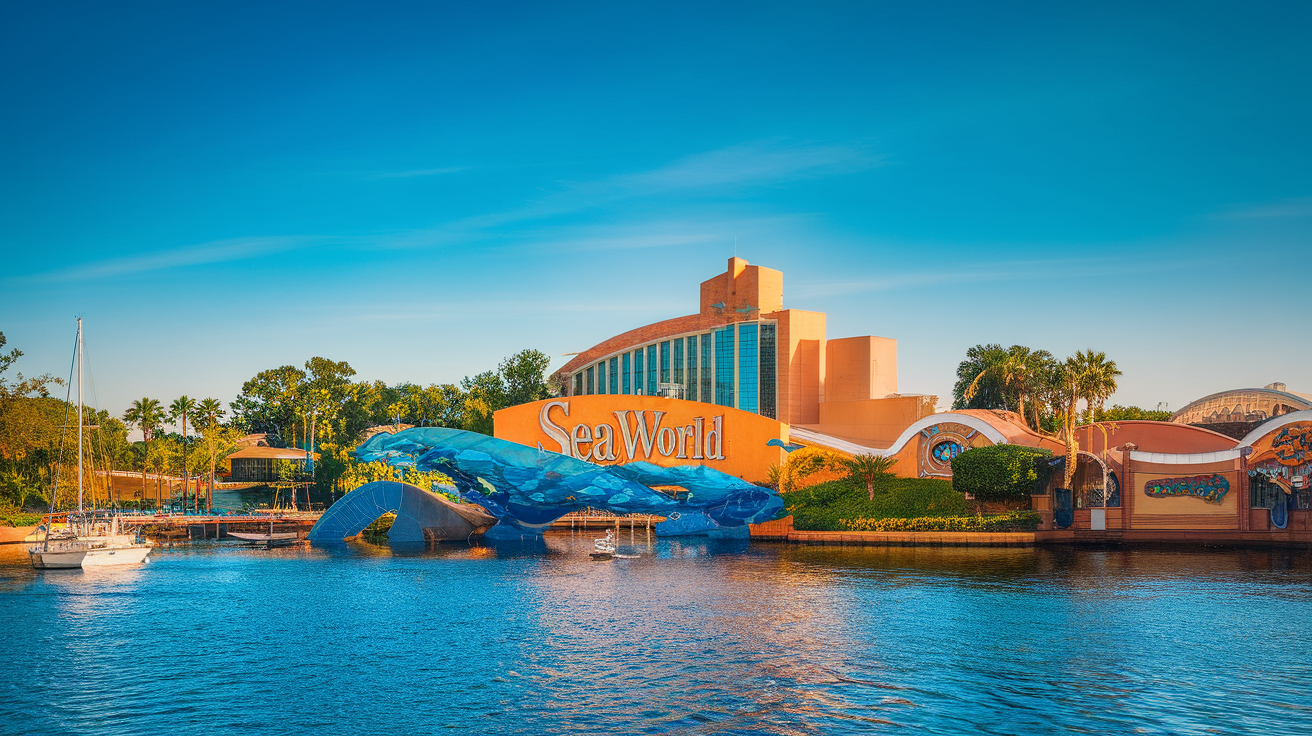 SeaWorld California featuring playful dolphins and a water ride