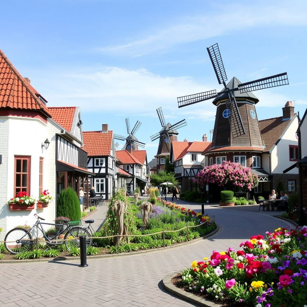 Colorful houses and windmills in Solvang, California