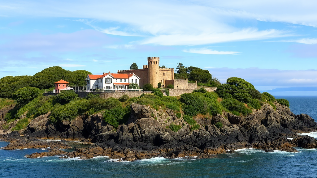 A picturesque view of St. Helena Island featuring lush greenery and a coastal landscape.