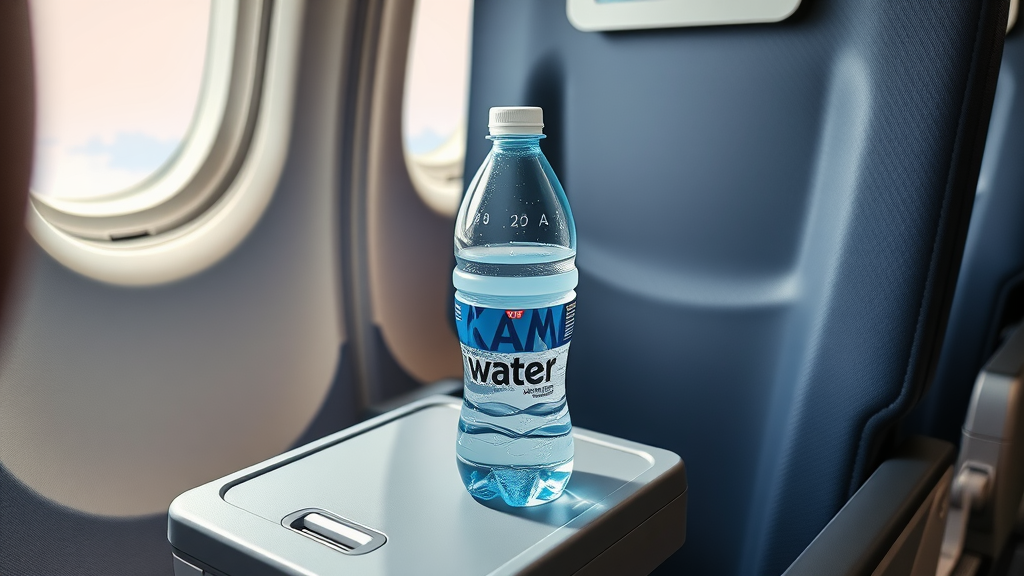 A passenger drinking water from a bottle on an airplane.