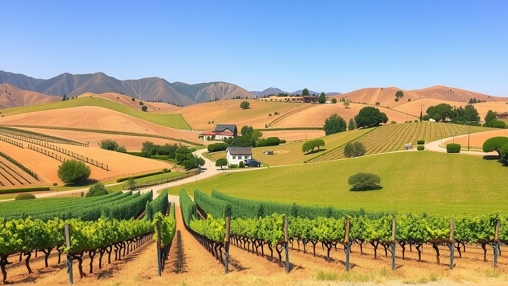 A scenic view of Temecula's wine country featuring rolling hills and vineyards.