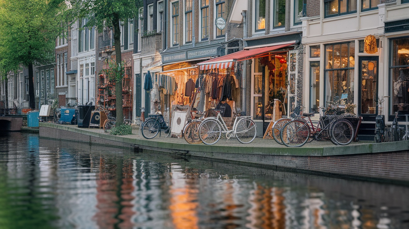 Antique shops by the canal in Amsterdam