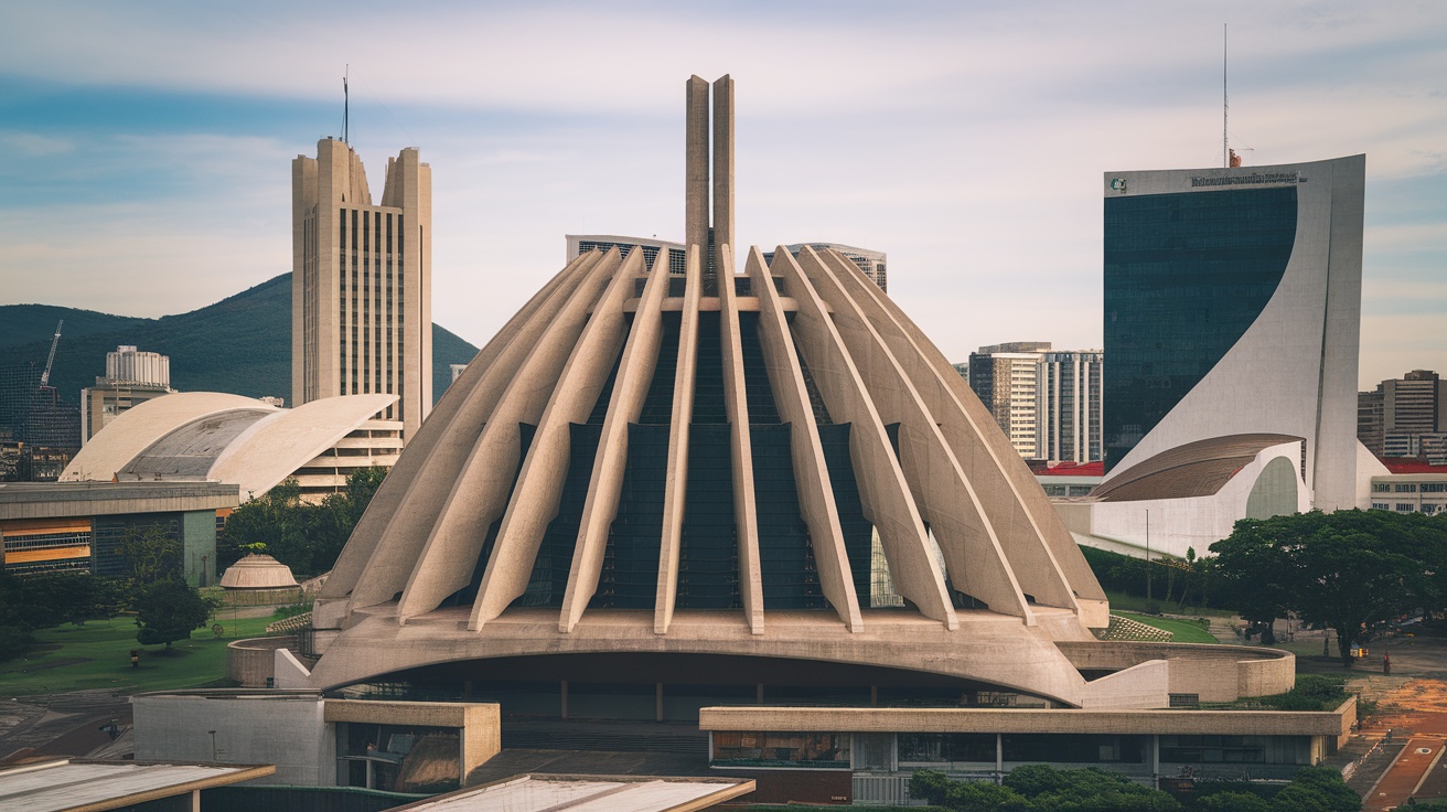 Stunning architectural view of Brasília with modern buildings and the National Cathedral.