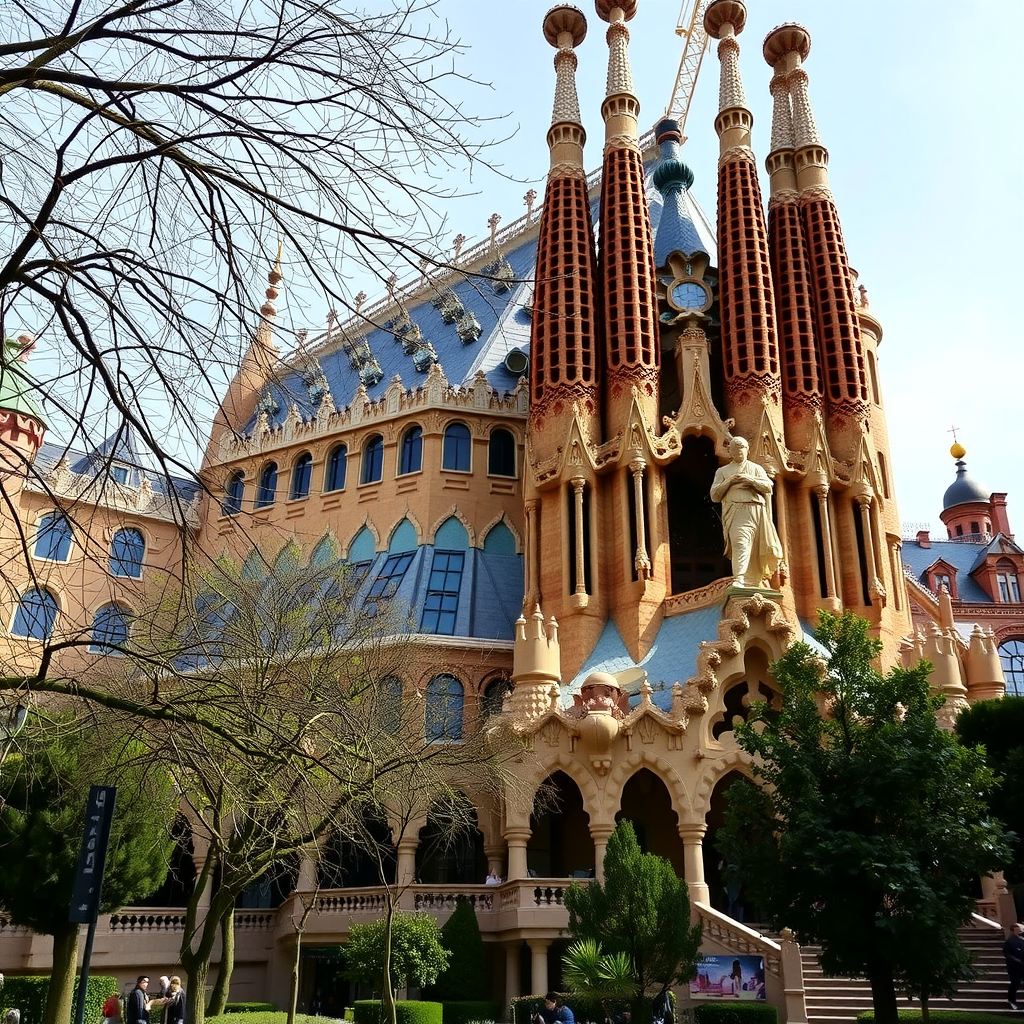 A view of the colorful and intricate architecture of a building in Barcelona.