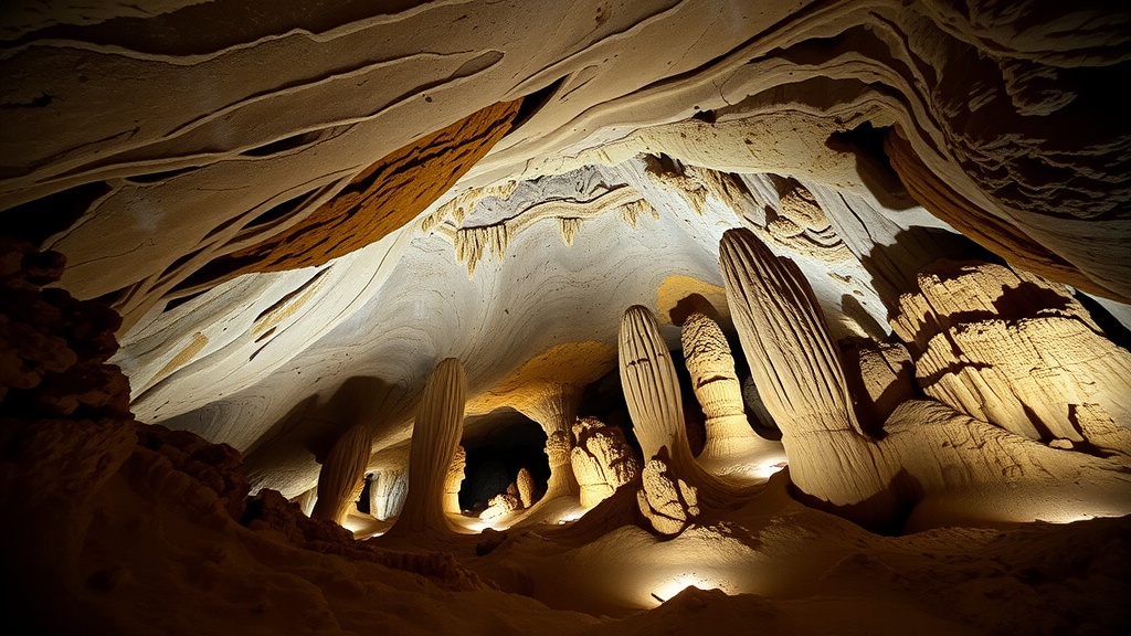 Interior view of Carlsbad Caverns showcasing rock formations and cave structures.